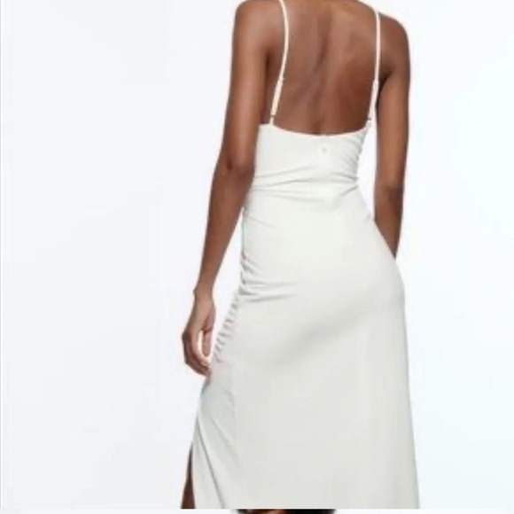 NWT Zara White Draped Midi Dress - Picture 4 of 13